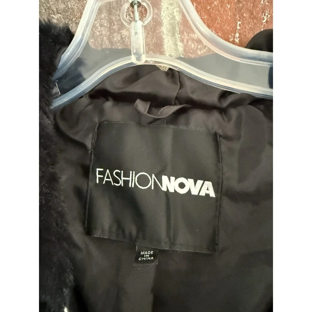 Fashion Nova‎ Womens Faux Fur Velvet Oversized Bomber Zip Jacket Black Medium